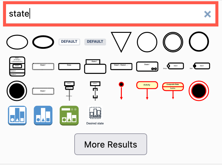 Search for shapes used in state diagrams using the search term 'state'