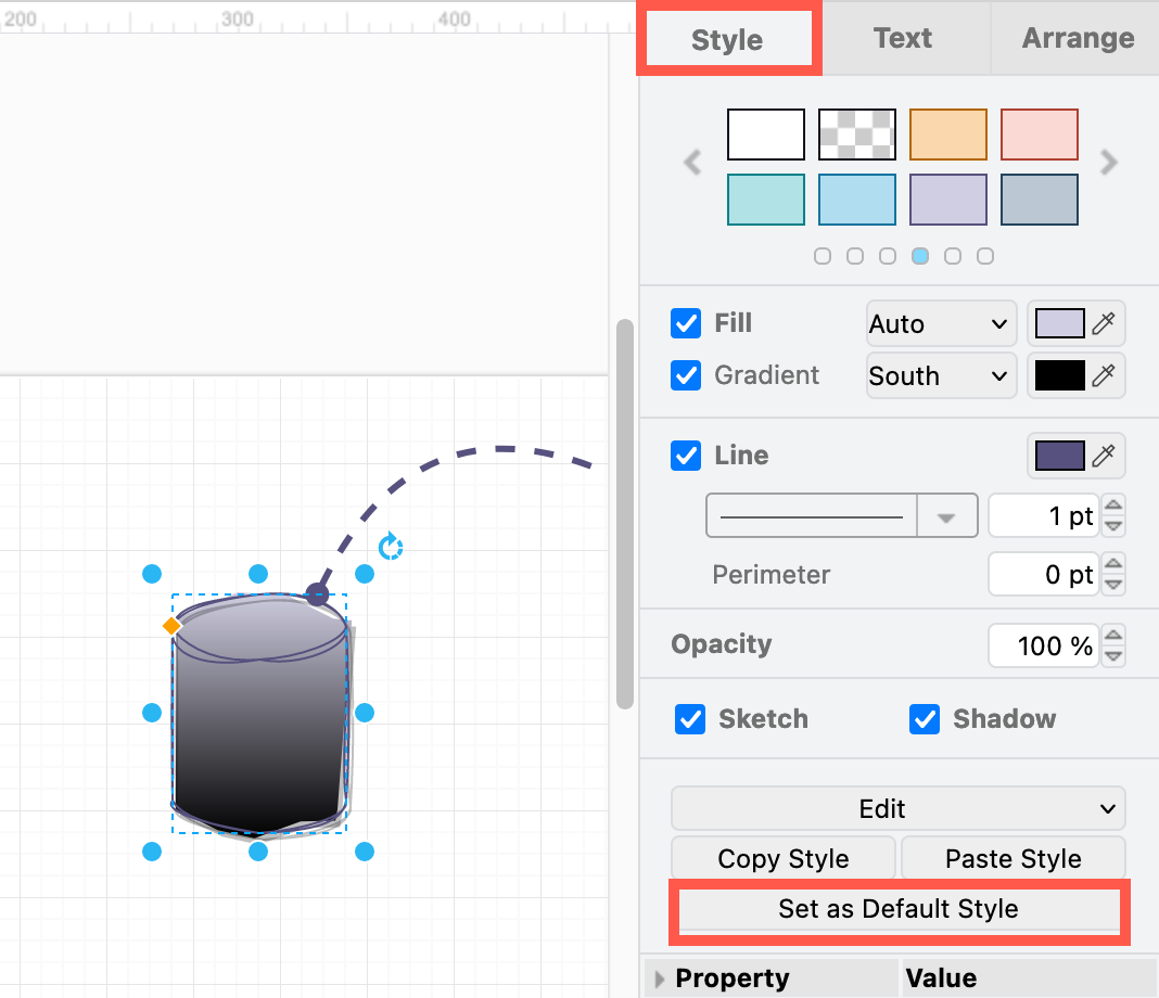 Set a default shape or connector style in diagrams.net