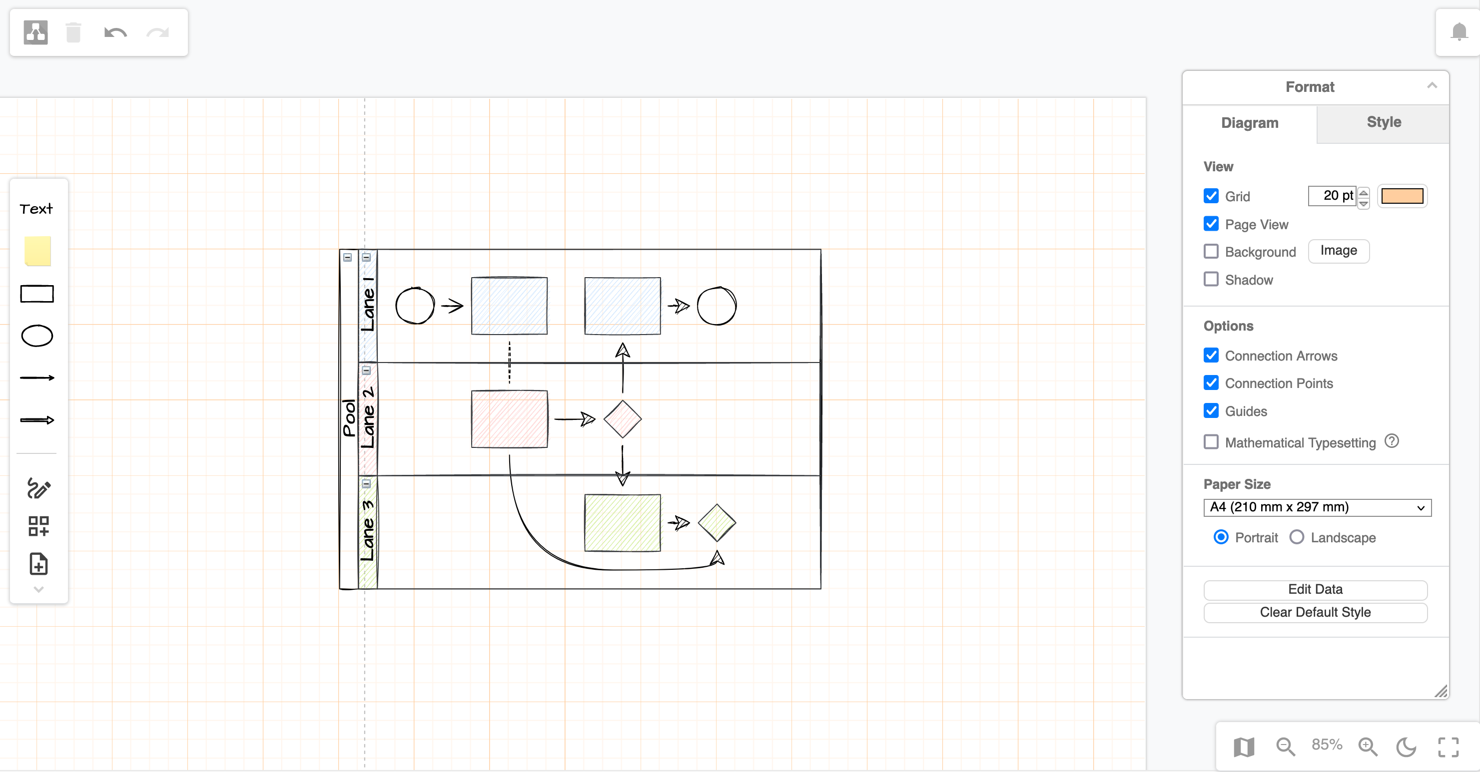 Change how the grid is displayed on the drawing canvas in diagrams.net