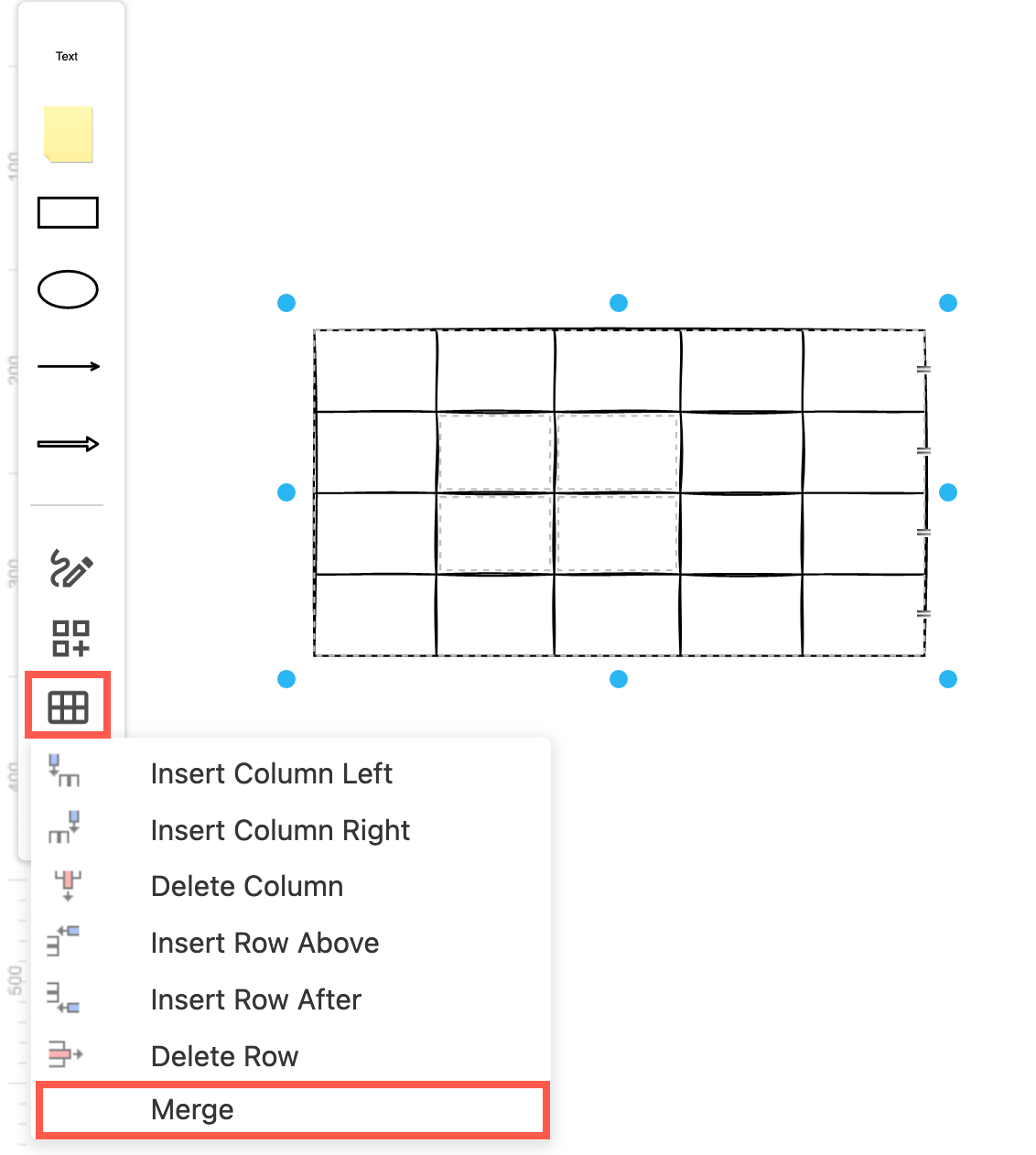 Merge table cells in the Sketch whiteboard-like editor theme in diagrams.net and draw.io