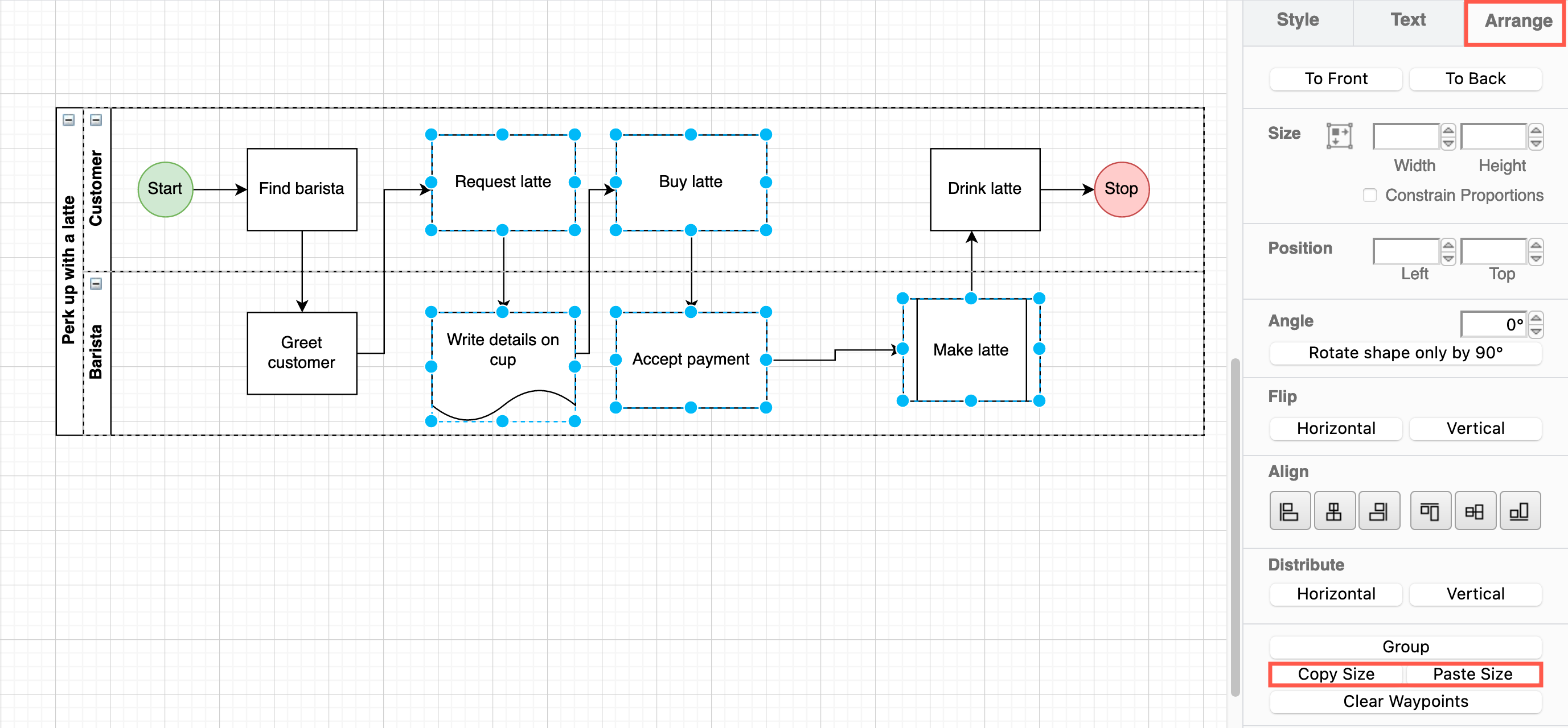 Copy and paste shape sizes to quickly resize a lot of shapes at once to make them consistent