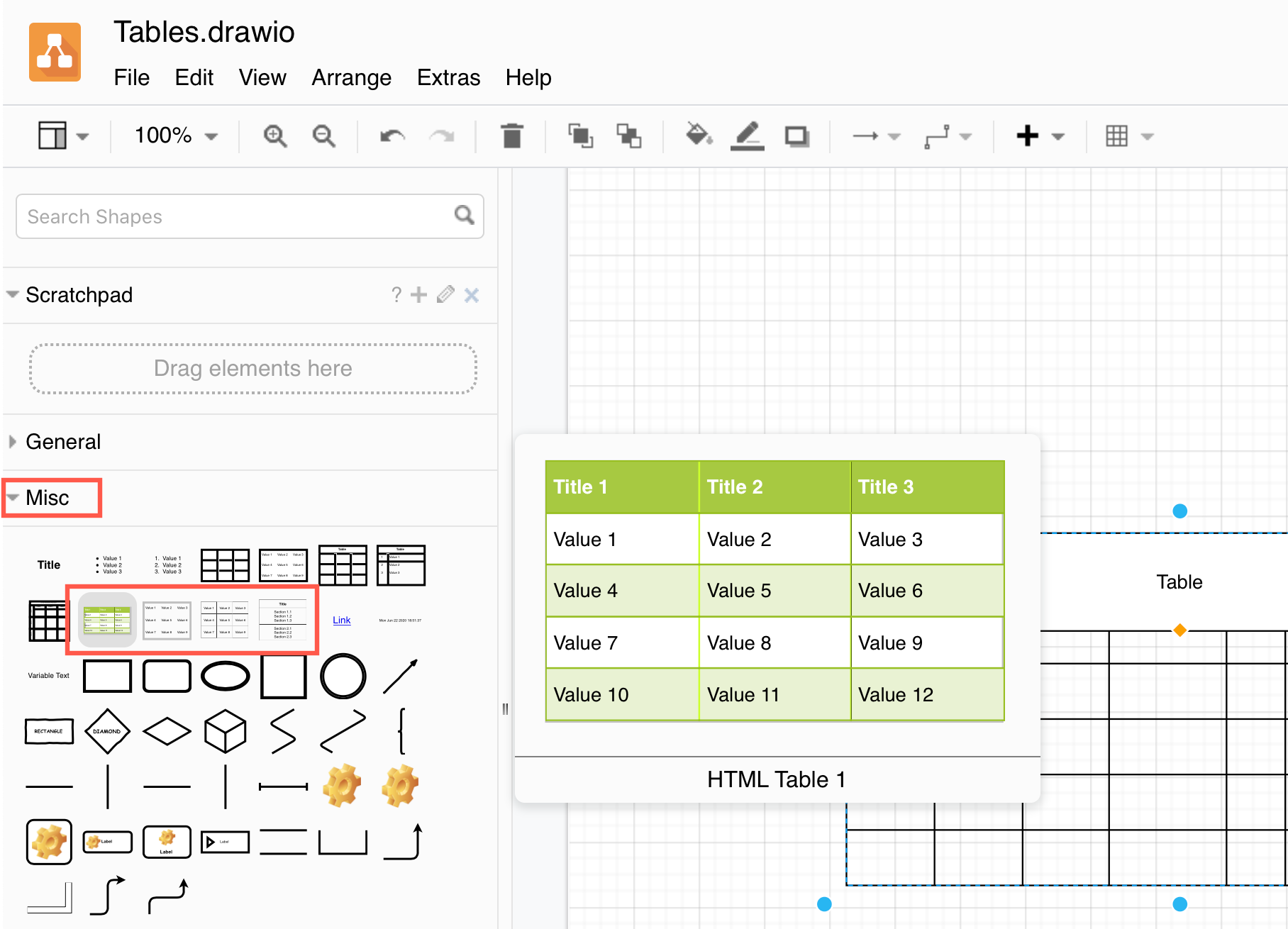 The older HTML tables are available as shapes in the Misc library in diagrams.net