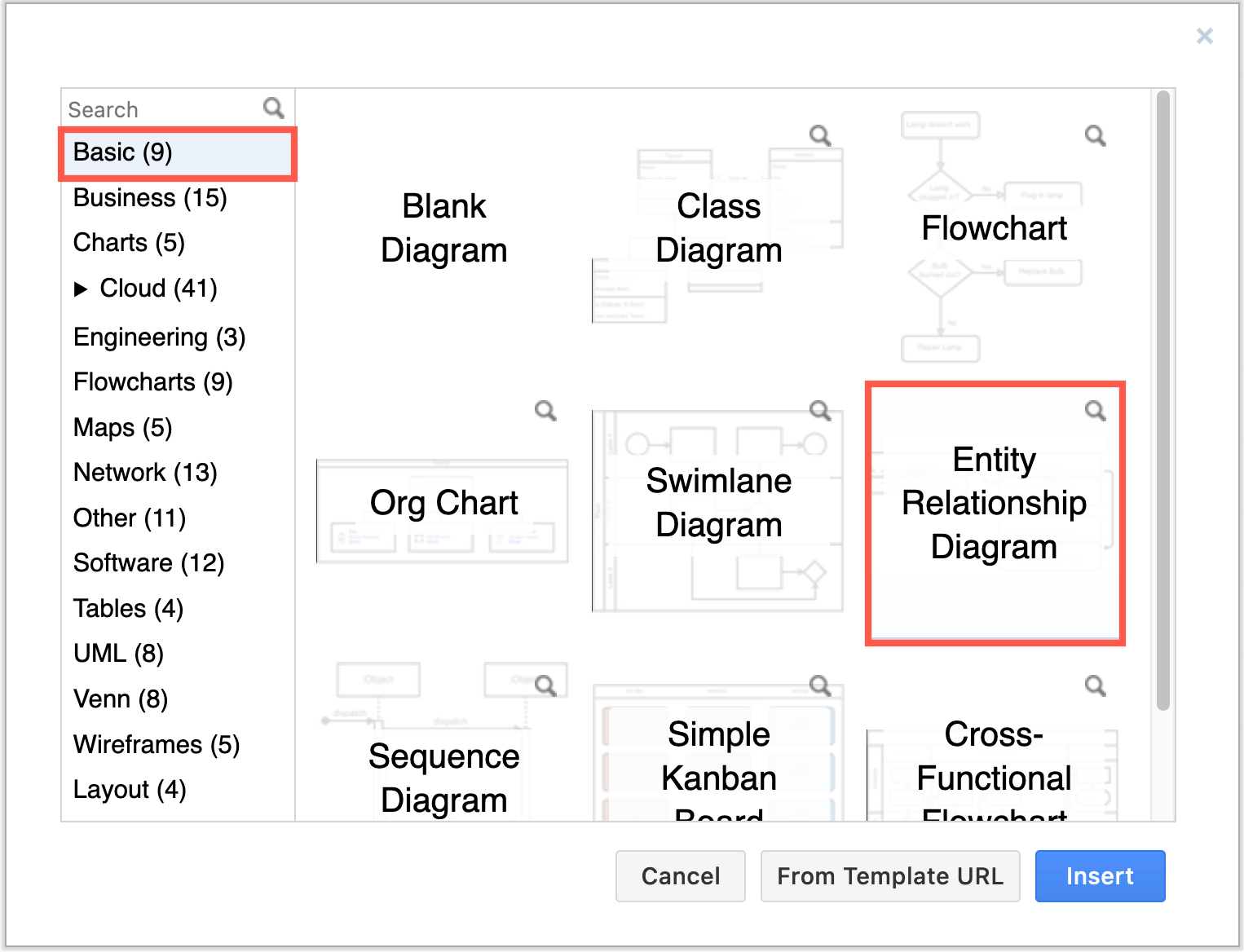 Select the basic Entity Relationship Diagram template in the diagrams.net template manager