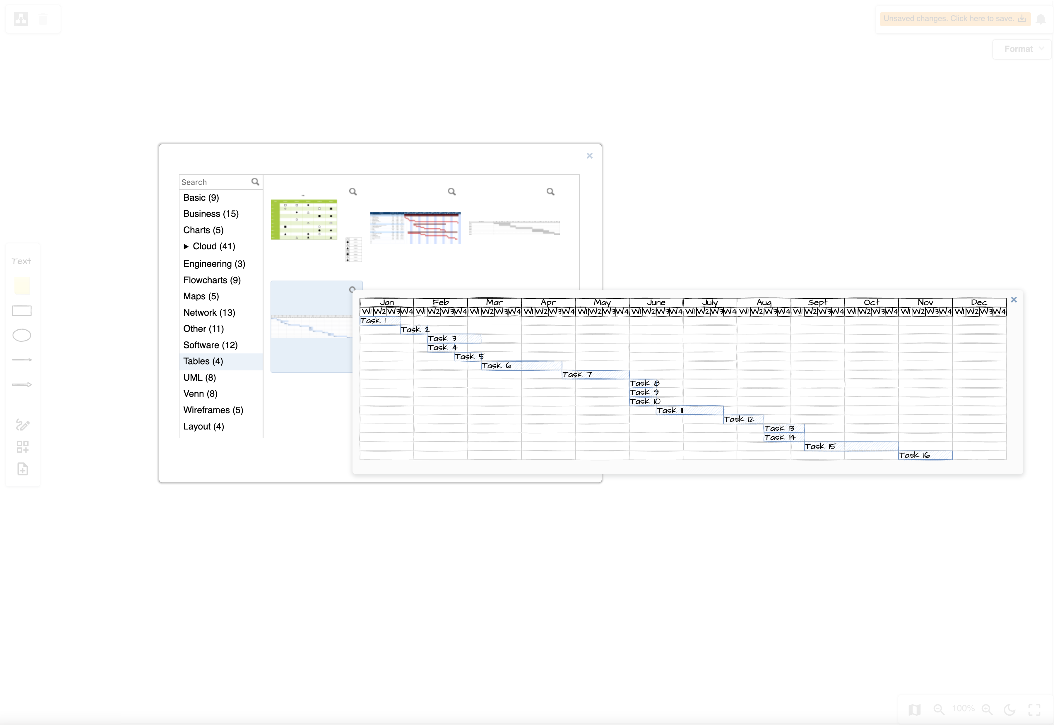 Hover over a template in diagrams.net to see a larger preview of it