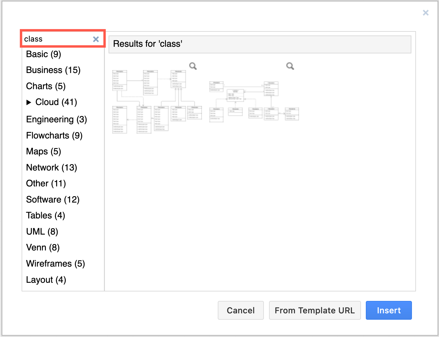 Enter a search term in the template library to find matching templates