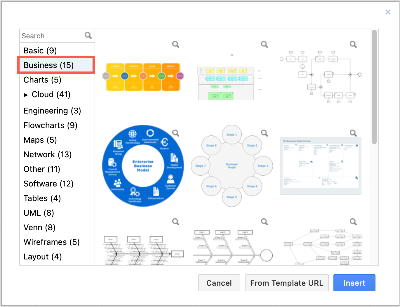 Some Business templates in diagrams.net can be modified into circular flowcharts