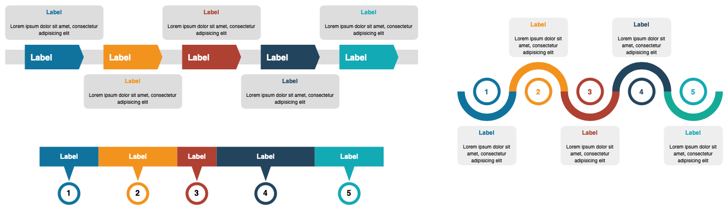 Draw horizontal timelines using the infographic shape libraries in diagrams.net