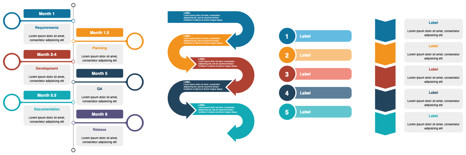 Use the vertical roadmap shapes from the Infographic shape library in diagrams.net