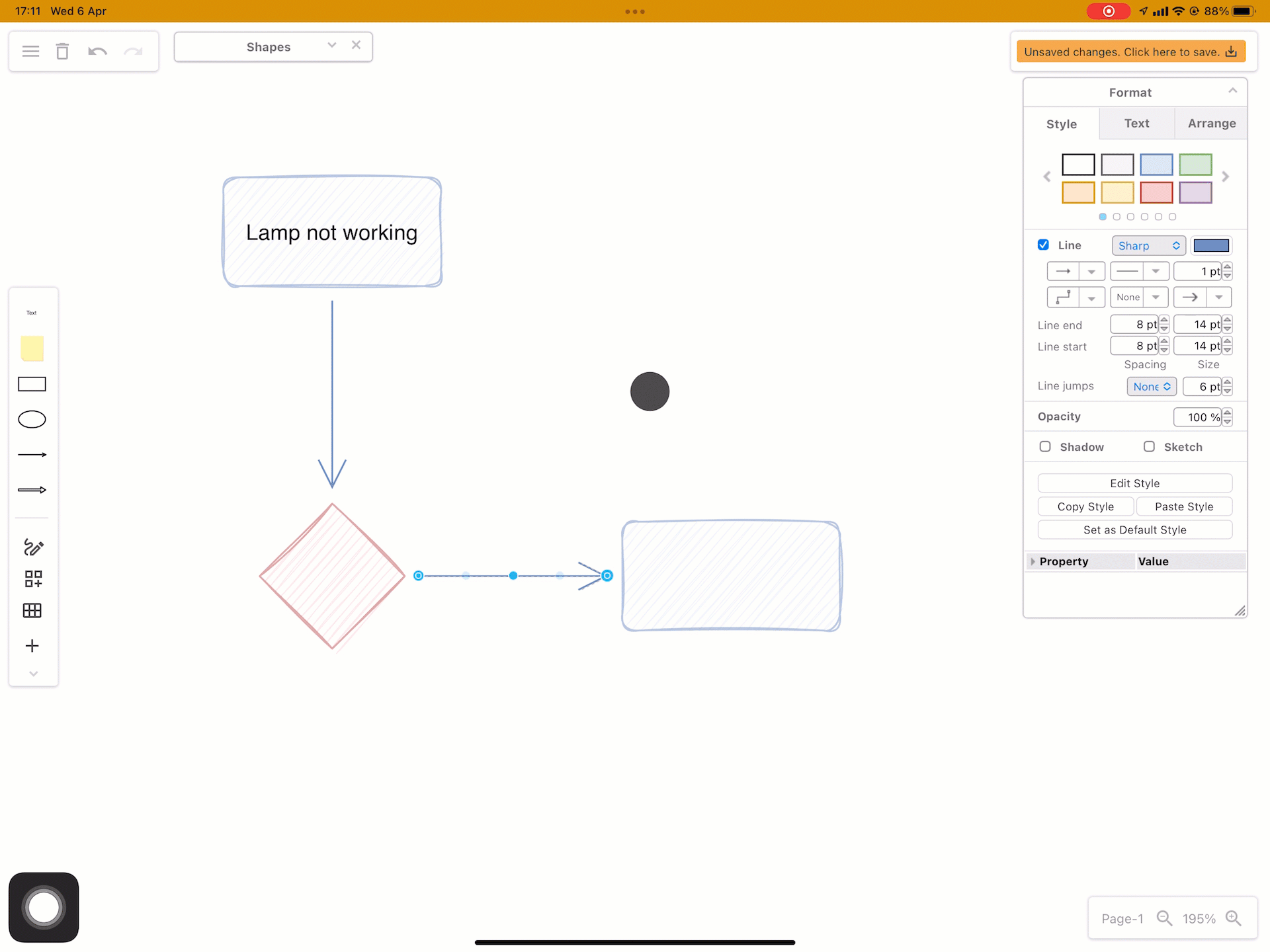 Tap on a shape, pause, then tap again to open the context menu on a touch screen when using diagrams.net