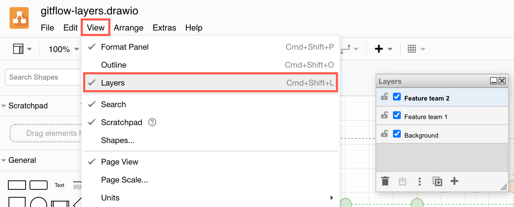 Select View > Layers to open the Layers dialog