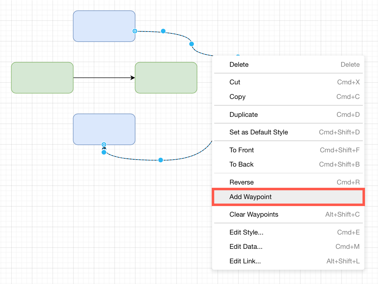 Use the context menu to add waypoints to a connector